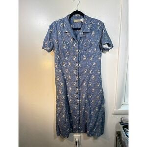 Vintage Liz Claiborne Dress Women Sz M Blue Floral Button Up Midi Cottagecore